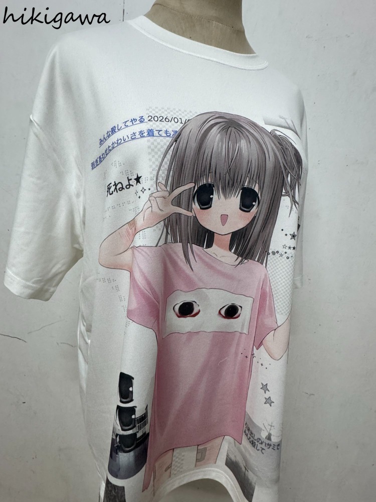 Vêtements pour femmes, t-shirts mignons à manches courtes, col rond, t-shirts d'été, mode décontractée, camisetas, t-shirts japonais, tops blancs surdimensionnés