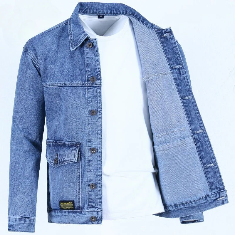 Veste en jean à bouton bleu pour homme, une pièce de tissu, prix bon marché, cowgirl à bas prix, automne, nouveau, Y2K, taille L
