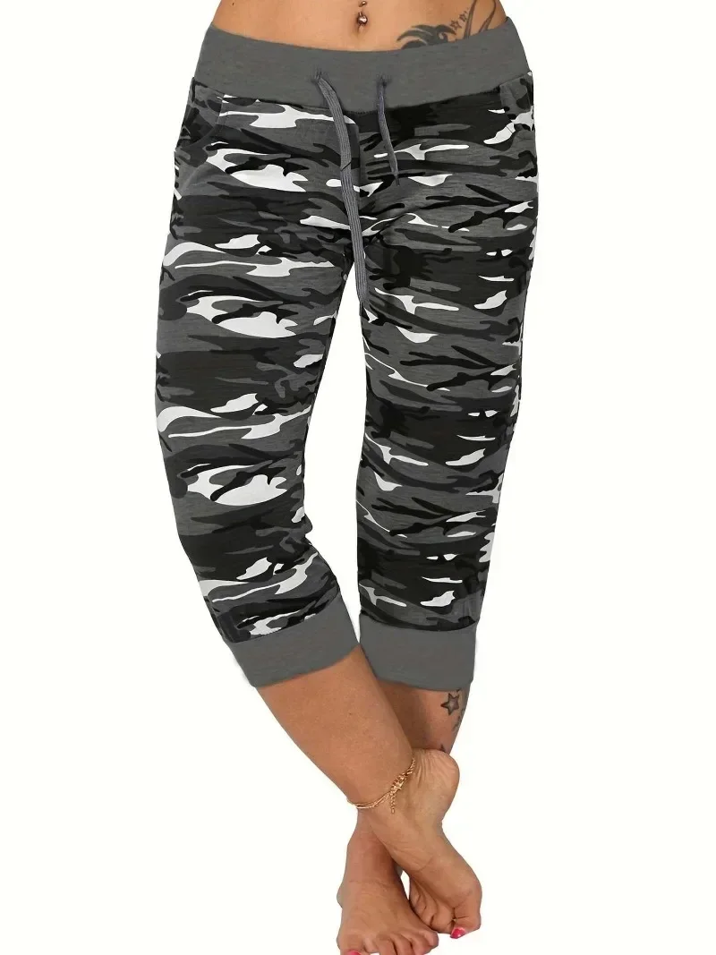 Pantalon Cargo décontracté pour femmes, grande taille 1XL-5XL, court d'entraînement de Yoga, taille extensible, athlétique, Fitness
