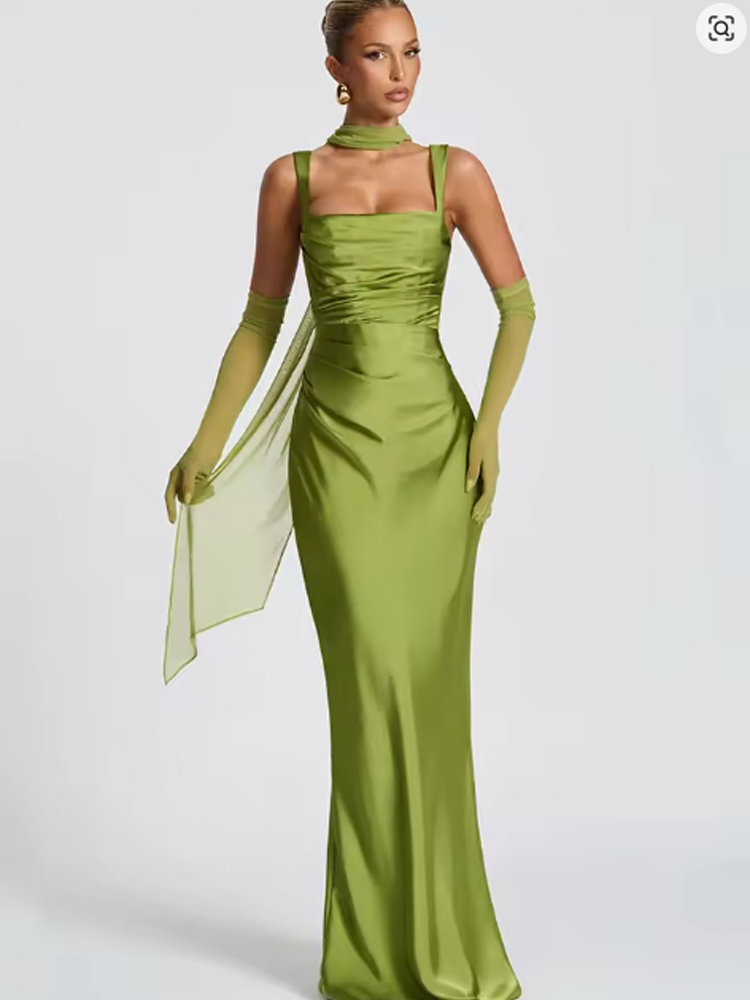 Robe longue plissée à col écharpe pour femmes, élégante, Sexy, couleur unie, sans manches, épaules dénudées, Slim, robe de soirée, 2026