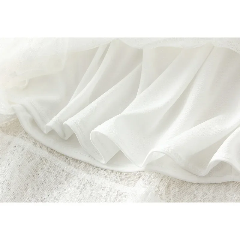 Élégante jupe longue en mousseline patchwork de dentelle, nouvelle jupe plissée taille haute en maille superposée, ligne A romantique à pois pour l'été 0208