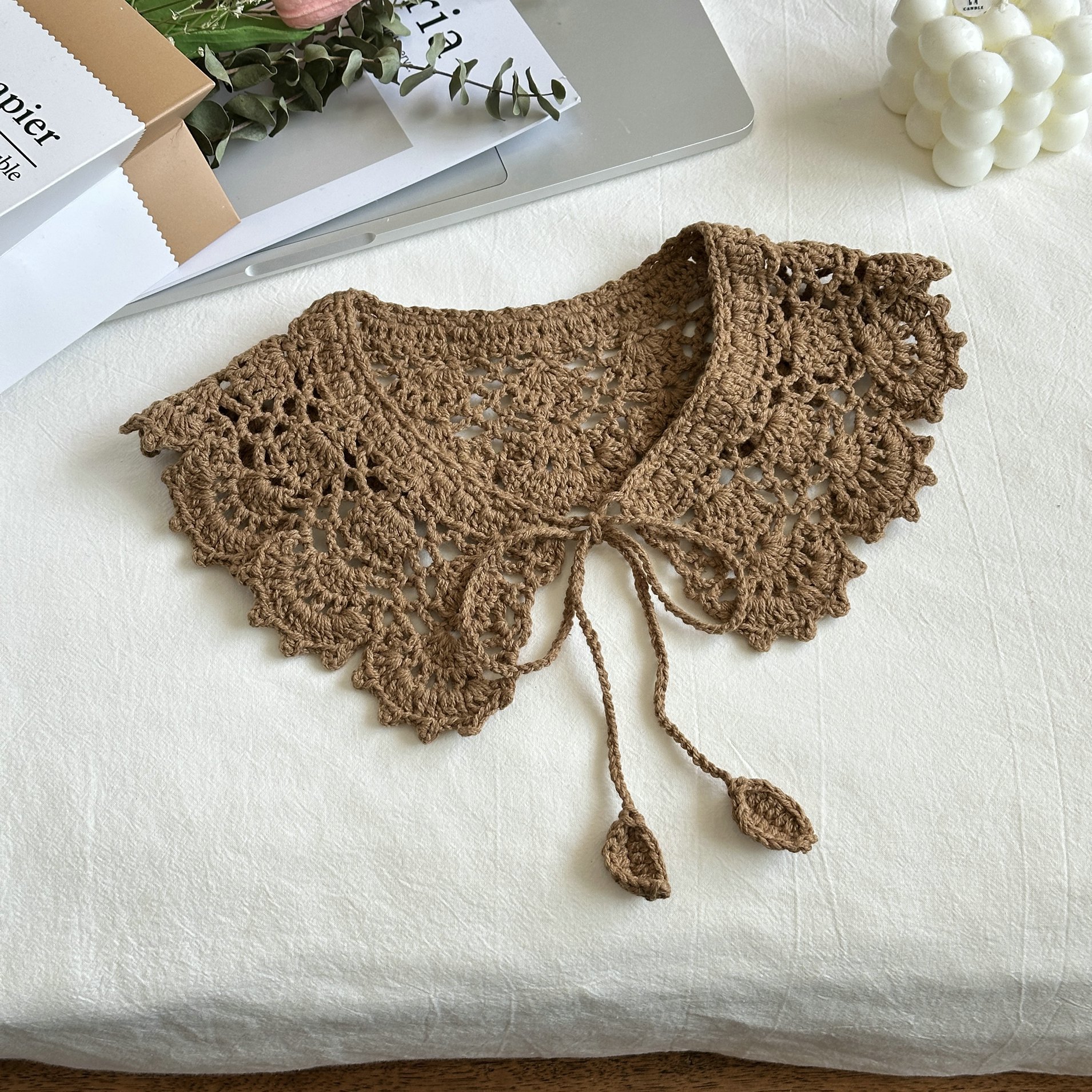 Printemps coréen vêtements chauds creux tricoté châle oreille en bois artistique rétro épaule tout assorti faux col écharpe pour femmes