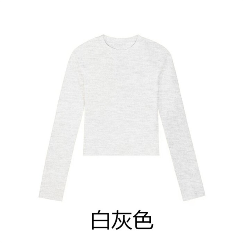 T-shirt basique en coton à col rond et manches longues pour femme, coupe courte sexy, ajustée et décontractée, Noir, Blanc, Collection Automne 2026