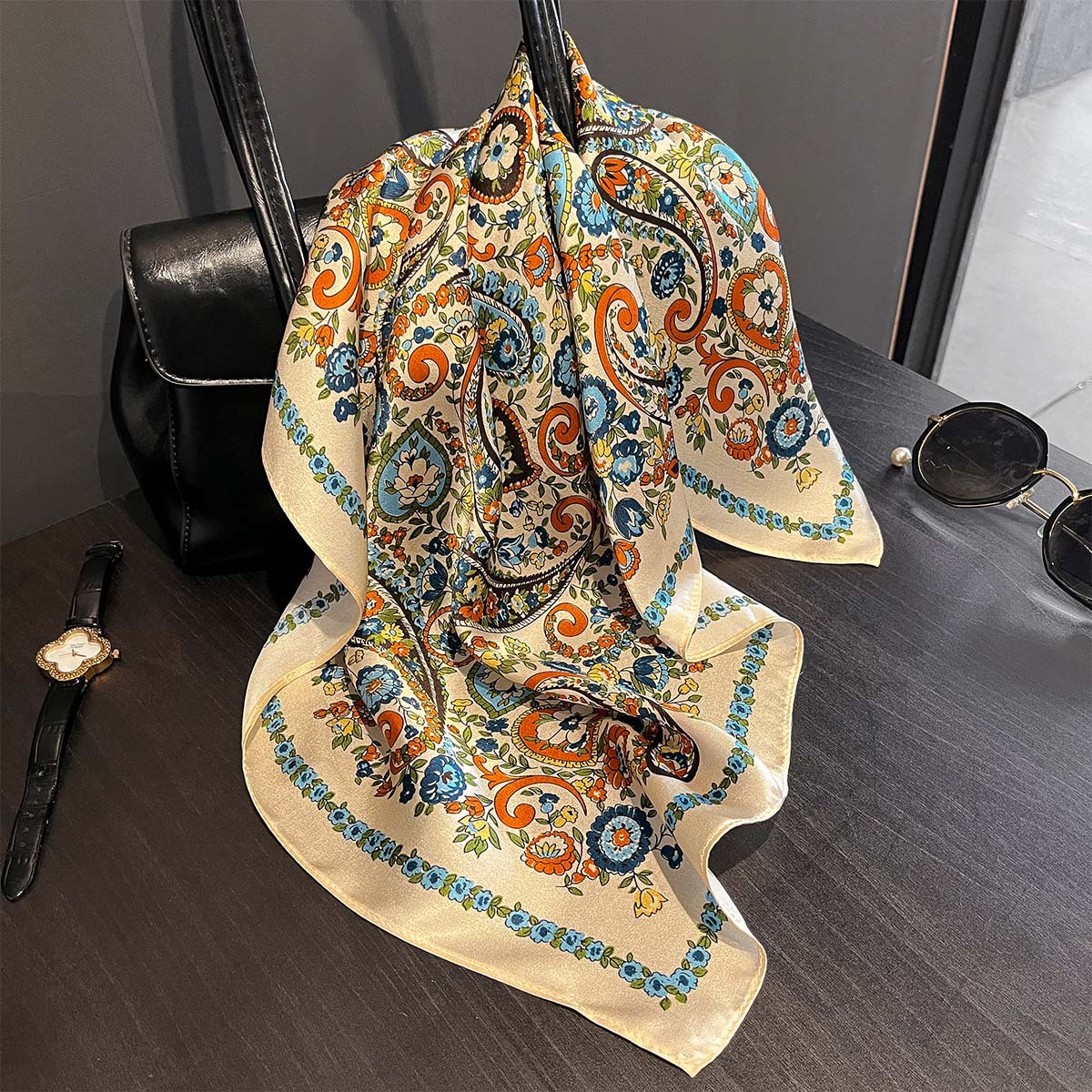 Écharpe d'été 100% Soie Véritable pour Femme, Foulard, Bandana, Bandeau pour Cheveux, Hijab, Écharpes Paisley, Châle, Bandeau de Stewardesse