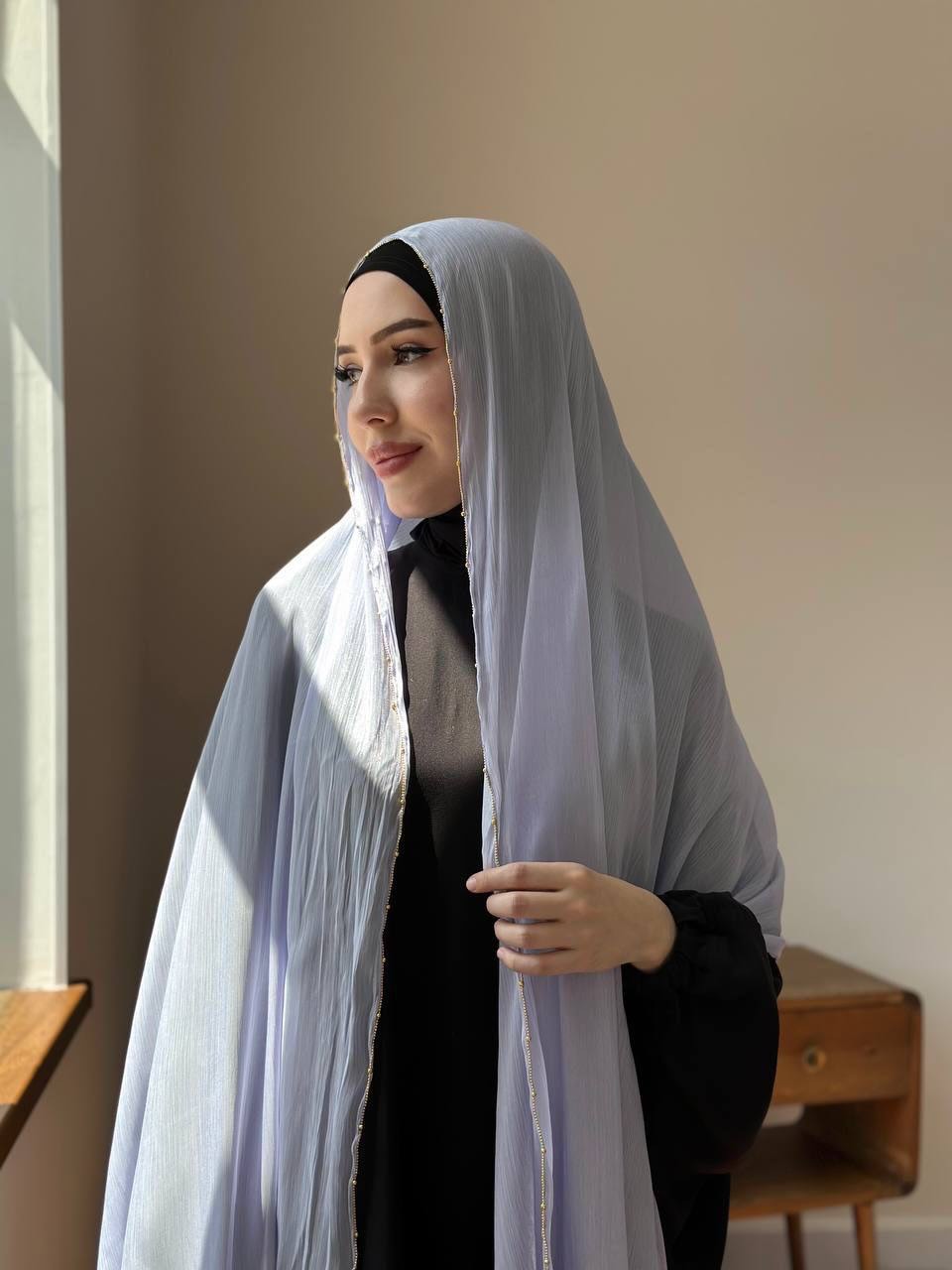 Hijab élégant en perles dorées pour femmes, foulard musulman en satin brillant, couvre-chef islamique modeste pour Ramadan, Eid, hijab turc