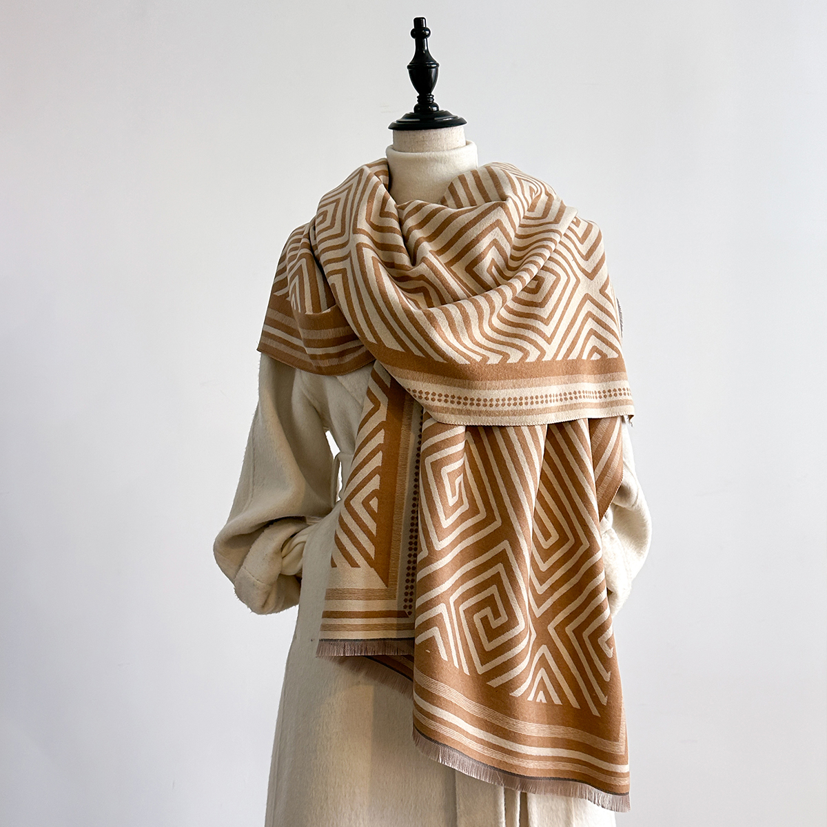 Écharpe élégante en cachemire Pashmina pour femmes, couverture et châle chauds d'hiver à franges double face