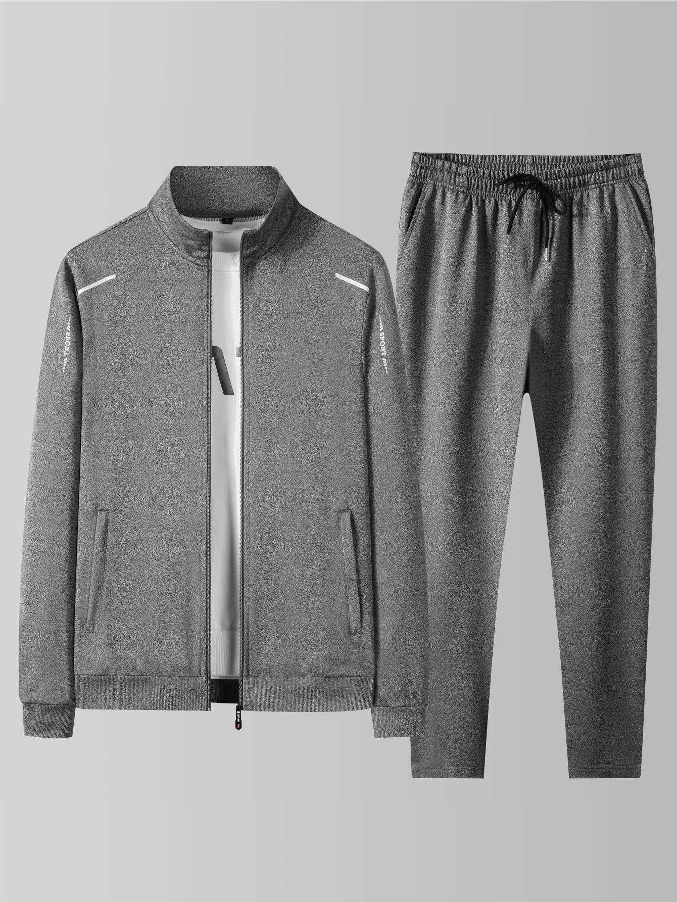 Ensemble de vêtements de sport décontractés pour hommes, veste ouverte à col montant printemps-automne, pantalon à taille élastique, ensemble deux pièces, tendance