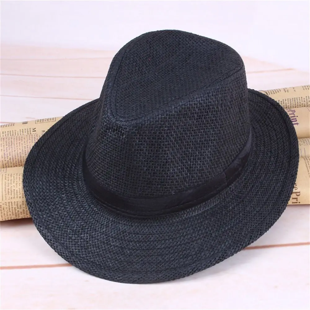 Chapeau de paille Panama pour homme, style cowboy, à large bord, pour la plage et l'été