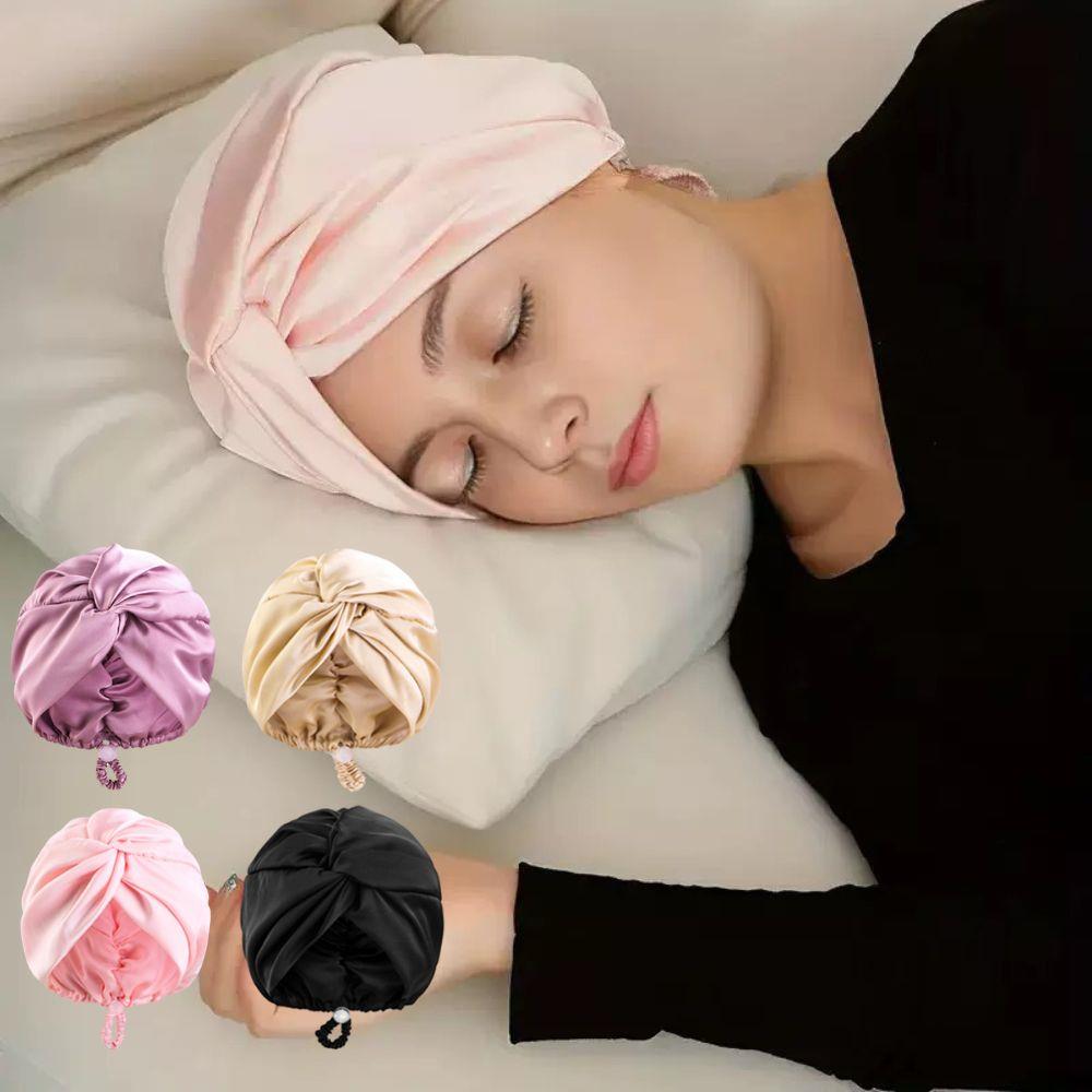 Bonnet en soie pour femmes endormies, Bonnet de cheveux en Satin, Bonnet de nuit, écharpe enveloppante pour cheveux bouclés avec bandeau à nouer, Turban en soie solide
