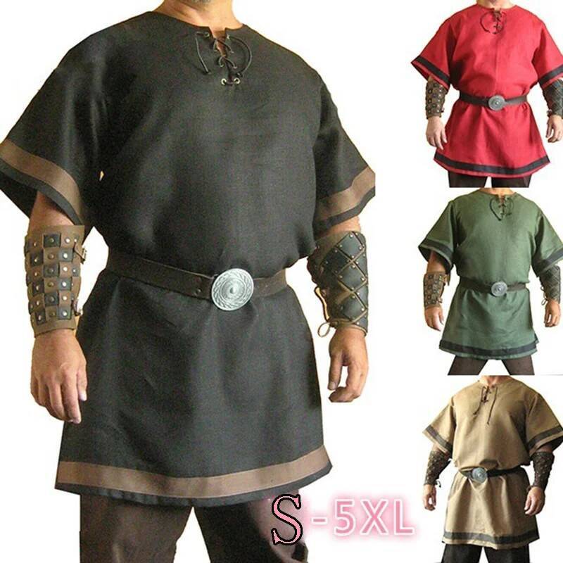 Cosplay 2022 Hommes Médiéval Vintage Renaissance Viking Guerrier Chevalier Costume Hommes Nordique Armée Pirate Tunique Chemise Hauts Renaissance