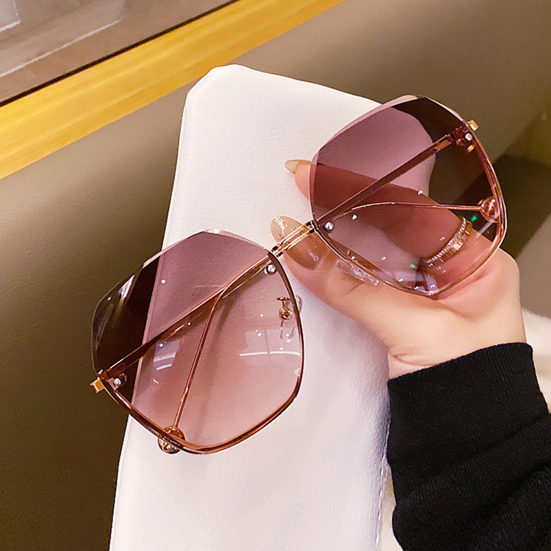 Lunettes de soleil rondes pour femmes, de marque, avec verres dégradés, sans monture, en métal, Oculos De Sol, de luxe, pour créateurs