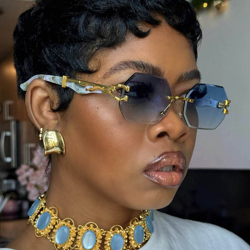 Lunettes de soleil hexagonales classiques de marque de luxe, sans monture, pour hommes et femmes, style rétro vintage punk, verres dégradés, monture en métal