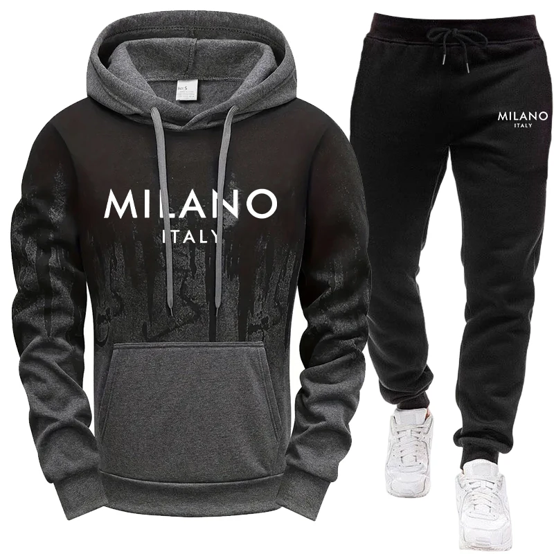 Ensemble Homme/Haut à Capuche/Pantalon – Survêtement Sport Décontracté Style Italien Automne Hiver – Tenue de Jogging à Capuche pour Extérieur S-4XL