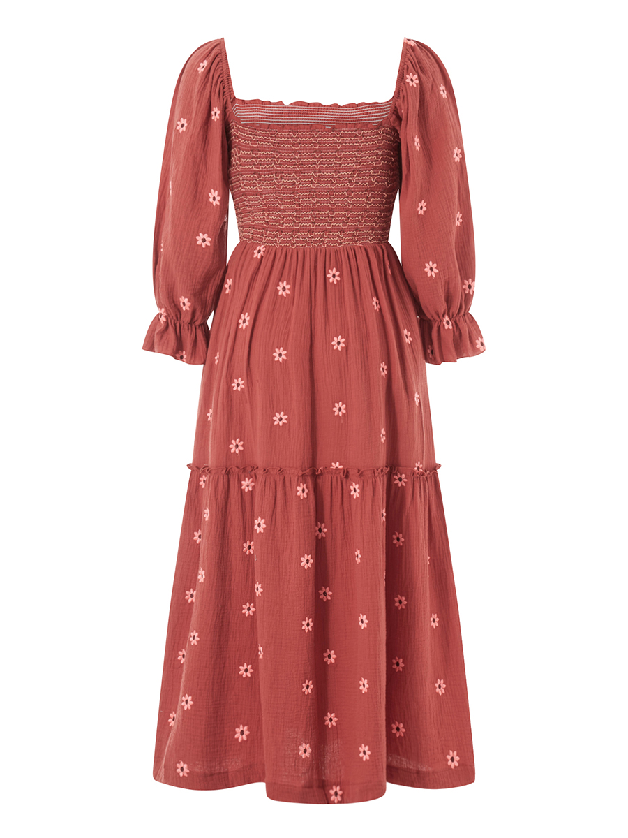 Robe maxi trapèze à volants pour femmes, style plage, vacances, bohème, floral, col carré, manches longues, club, soirée