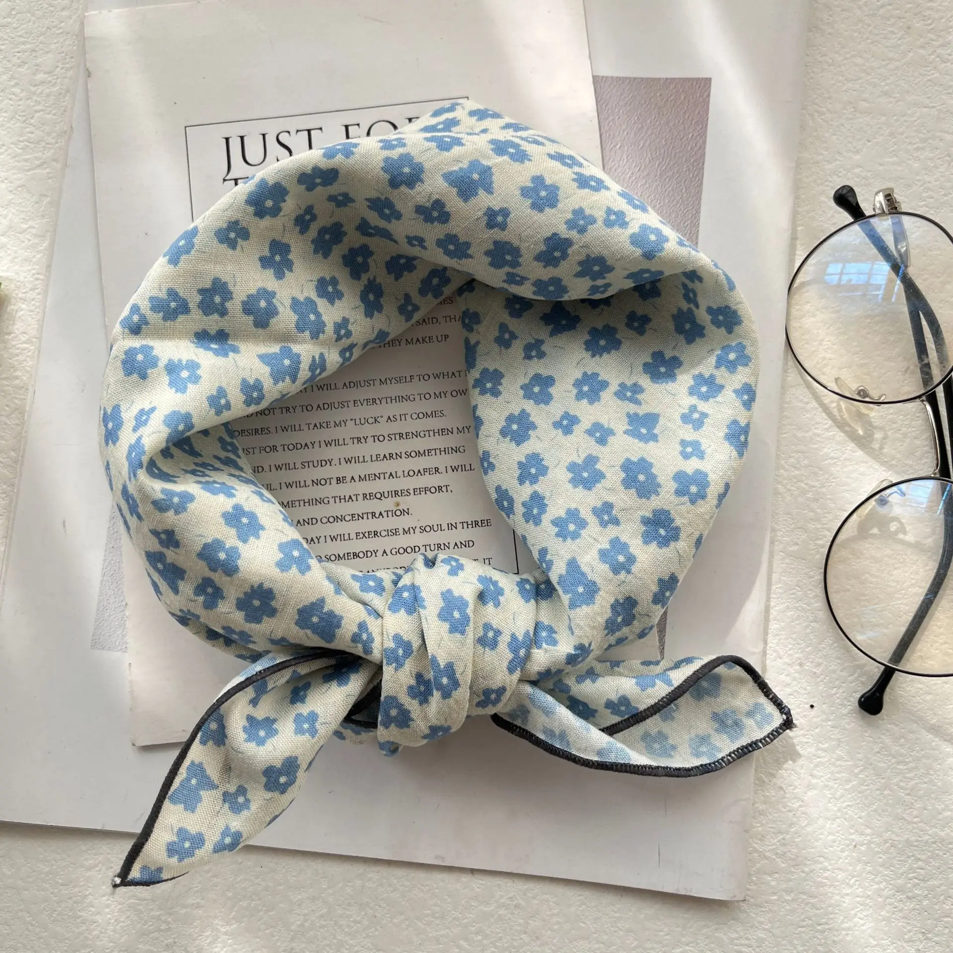 Injplanchers f-Bandeau de sauna rétro en coton et lin pour femme, petit carré floral frais, bande décorative cryptée, version coréenne exquise
