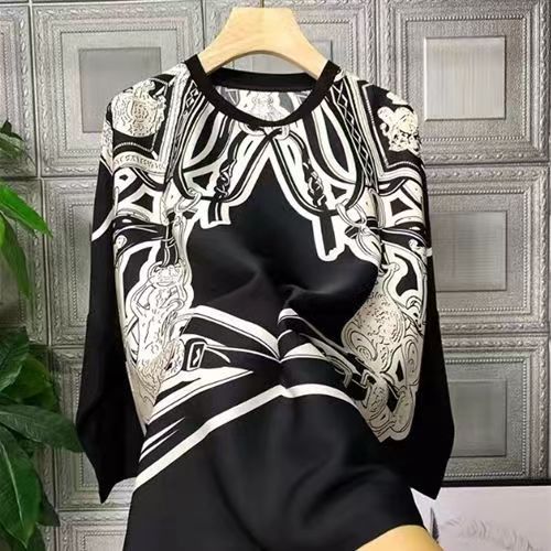 Chemise en mousseline de soie imprimée pour femme, manches chauve-souris, effet drapé, injTop simulé, satin At rétro, marque