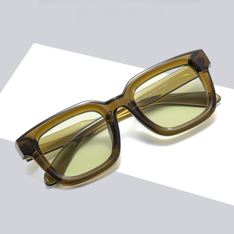 Lunettes de soleil carrées de luxe, design minimaliste, élégantes, unisexes, protection UV400, verres transparents verts, lunettes d'été