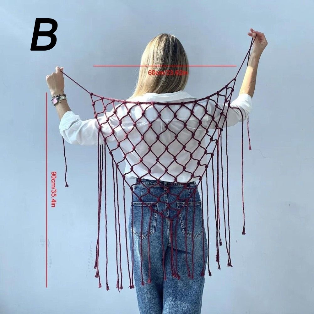 Nouvelle écharpe châle bohème à franges en filet, avec pompons décoratifs, design ethnique, ceinture en maille à pompons, ceinture de taille, style polyvalent
