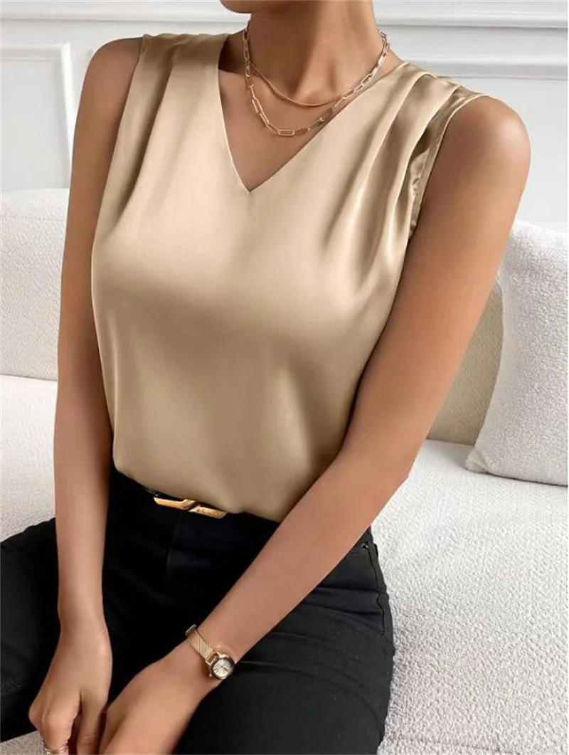 Gilet élégant pour femmes, col en v, vacances d'été, simple, couleur unie, mode, haut sans manches assorti