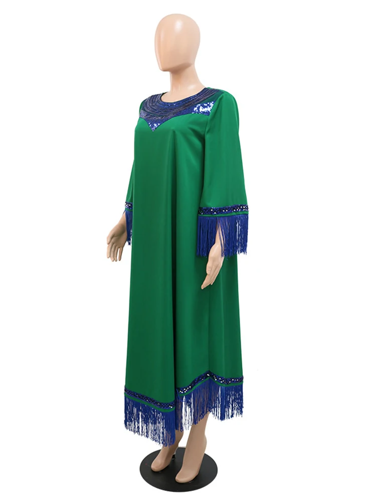 Robe marocaine à paillettes pour femme, abaya musulmane à pampilles, robe de soirée, caftan vert, vêtements de fête, mode éducative, Eid Ramadan, Jalabiya
