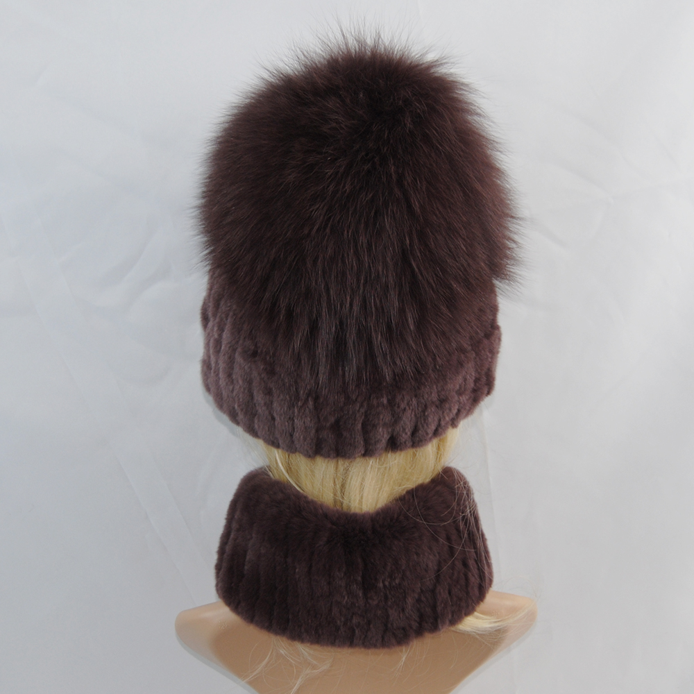 Nouveau hiver dame marque main faire réel véritable fourrure de renard chapeau écharpe filles naturel réel Rex lapin fourrure anneau casquette vraie fourrure foulards chapeaux
