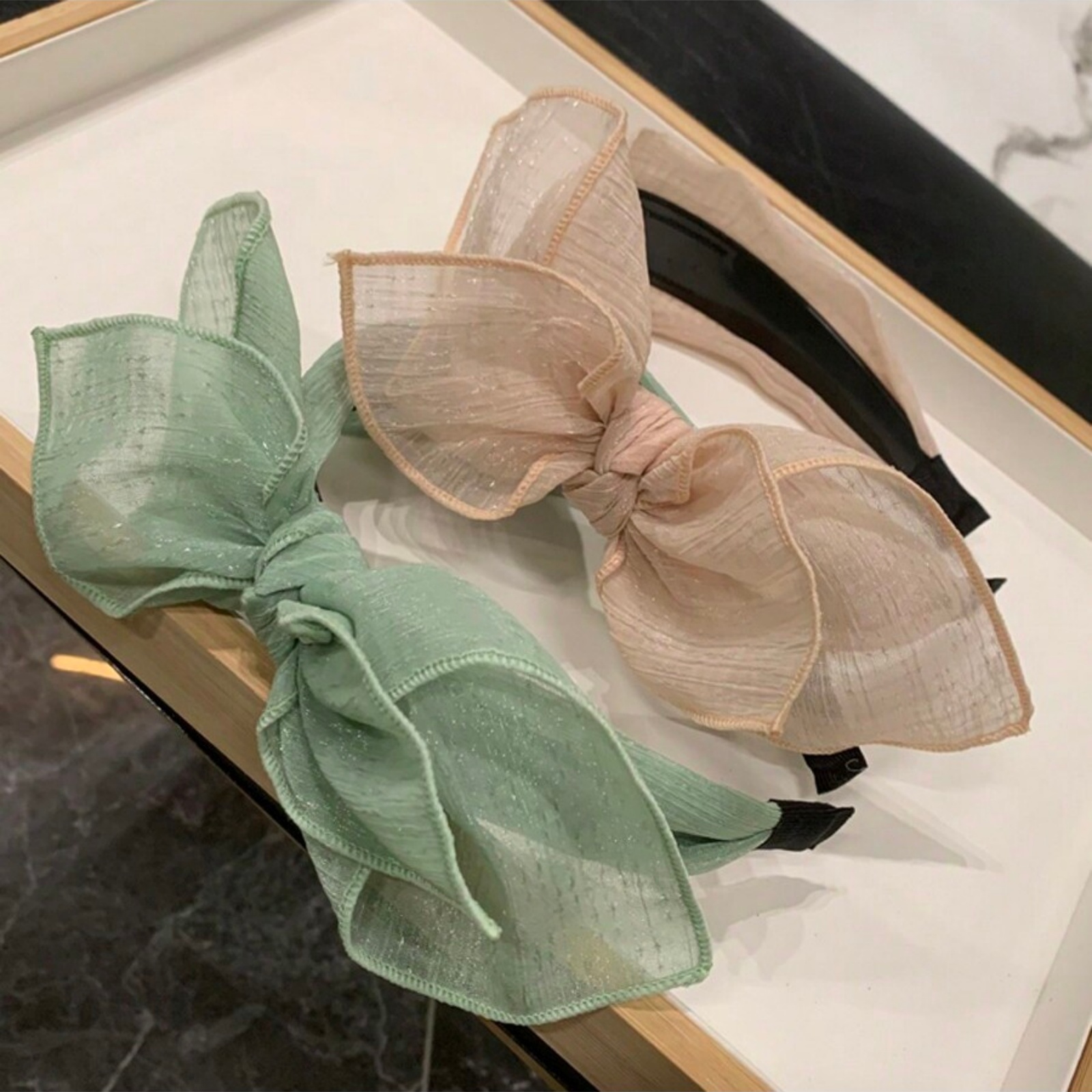 1PC élégant nœud papillon denté anti-dérapant bandeau et dames minimaliste large bord dentelle Tulle accessoire de cheveux, couleur unie Polyester F