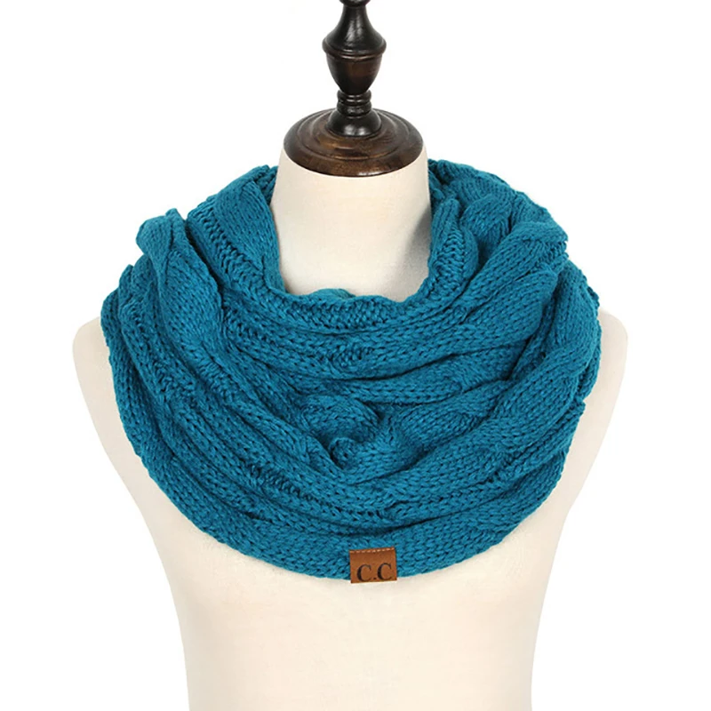 Nouveau cache-cou en laine tricotée torsadée de couleur unie pour femme, écharpe infinie, cache-cou d'hiver, col châle, écharpes circulaires AC041