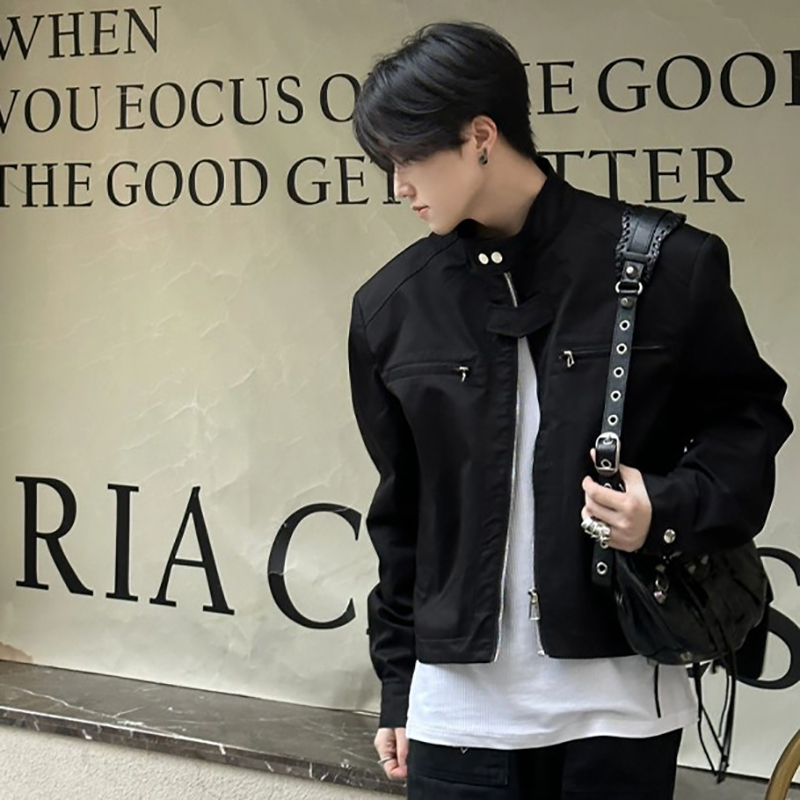 Veste pour homme, veste de moto rétro, style coréen tendance, veste courte marron vintage printemps automne, veste d'extérieur de style streetwear