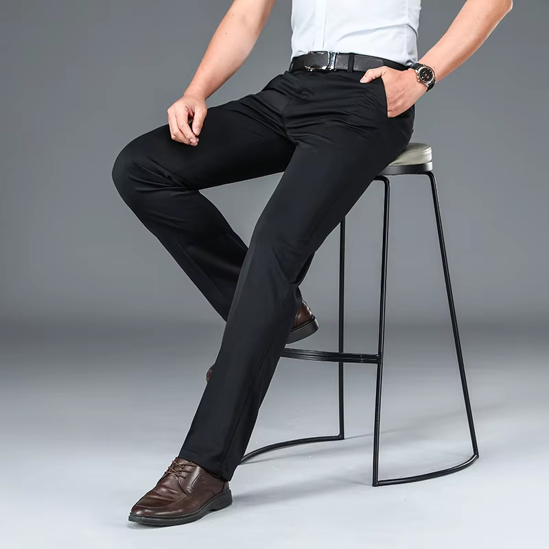 Pantalon de Costume Classique Grande Taille pour Homme, Coupe Droite Décontractée, Élastique, Idéal pour le Quotidien