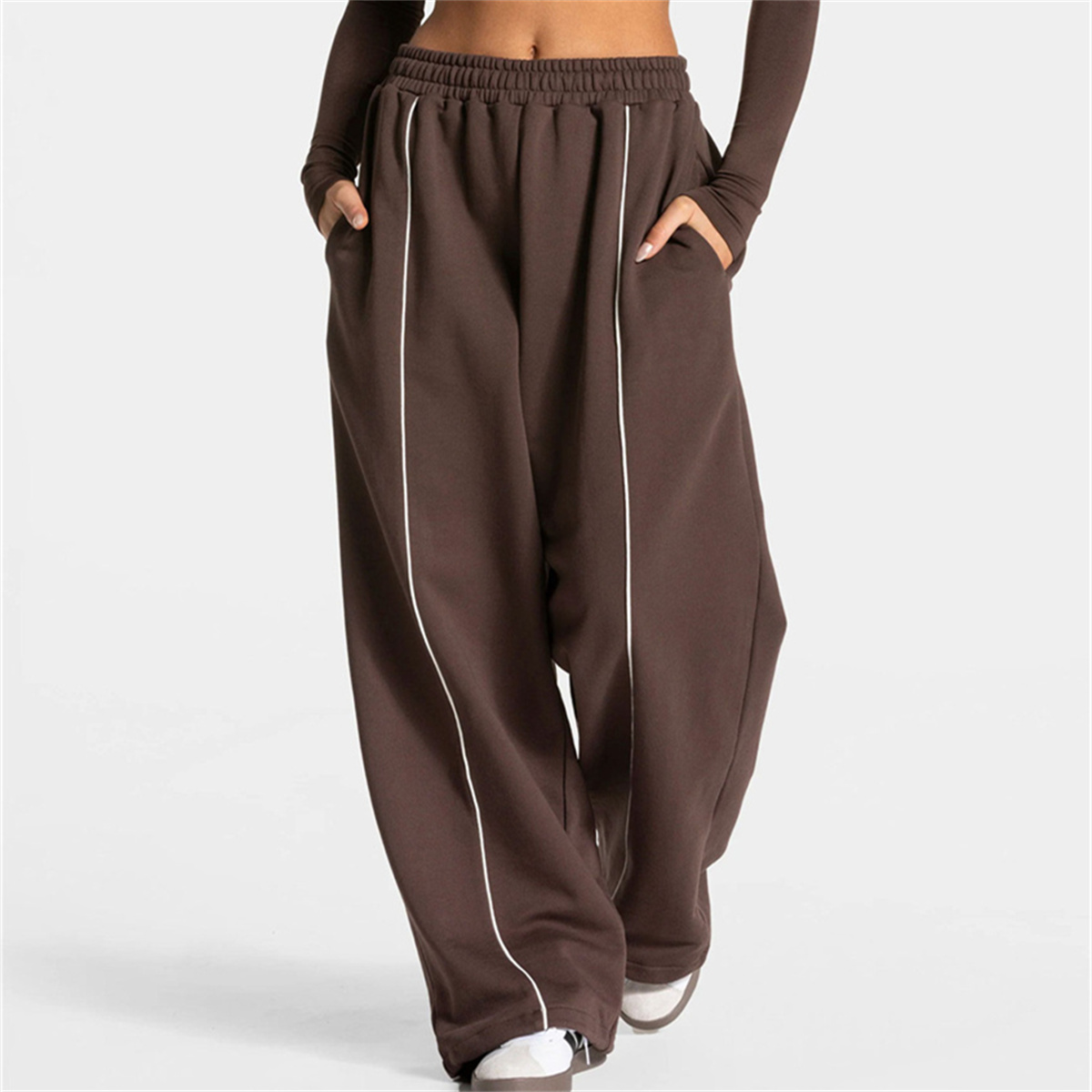 Pantalon de jogging droit pour femme, pantalon de sport tendance, pantalon de course et de yoga, pantalon décontracté à poches, pantalon ample taille basse à jambe large pour femme