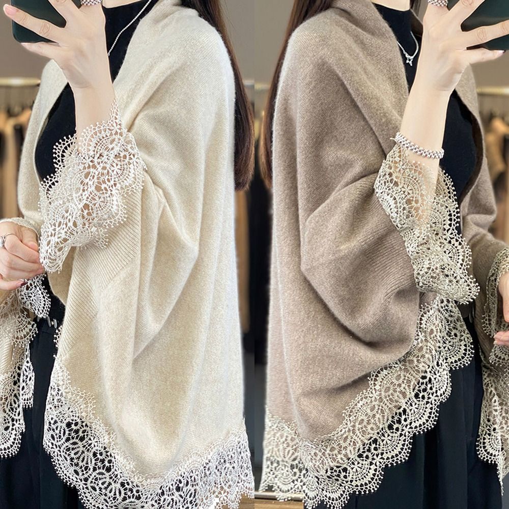Châle en laine respirant pour femme, écharpe à bord en dentelle, doux pour la peau, design de marque de luxe, Everak, mode printemps et automne