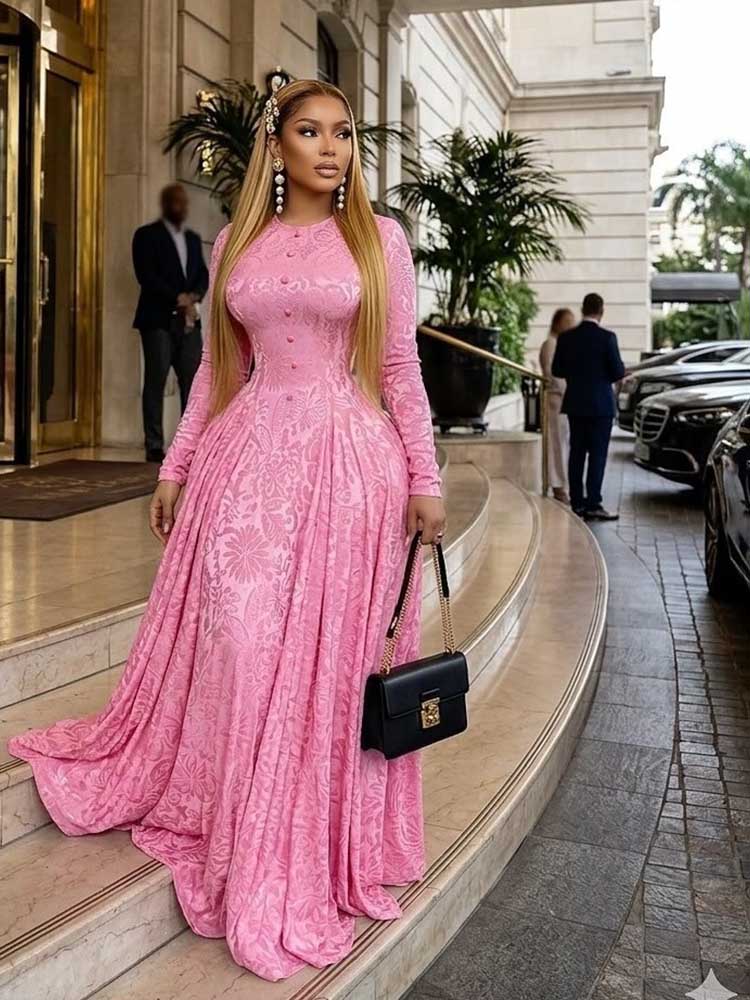 Robe de soirée élégante et luxueuse rose pour femmes, robe moulante à taille haute, manches longues, robe de soirée maxi, vente en gros, dropshipping