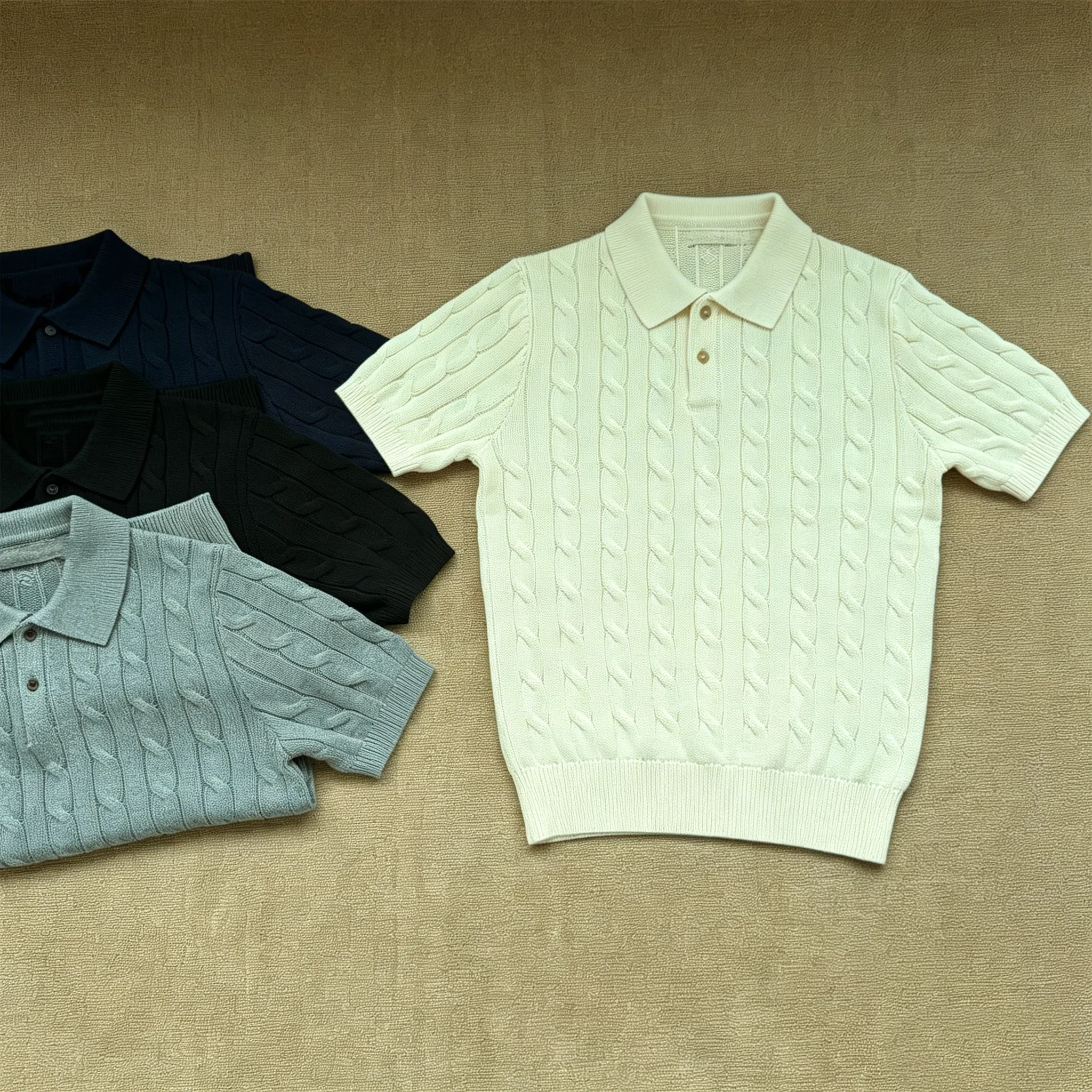 Chemises polo pour hommes, style Old Money, chemises brodées en coton, tissu tricoté, manches courtes, chemise de golf.
