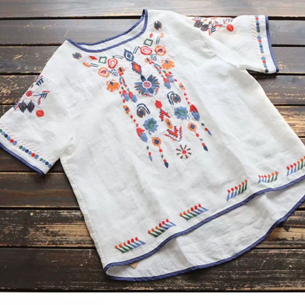 Chemise en coton brodée pour femmes, hauts d'été et de printemps, vêtements pour femmes