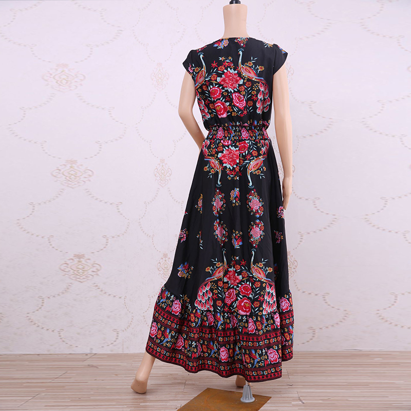 Duzeala personnalisable 2022 nouvelles femmes d'été Boho plage Maxi robe Sexy col en V Vintage imprimé longues robes décontracté robe d'été