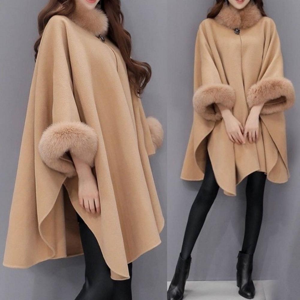 Populaire femmes Cape manteau automne hiver chaud ample mi-long Poncho manteau tout Match femme Poncho manteau pour un usage quotidien