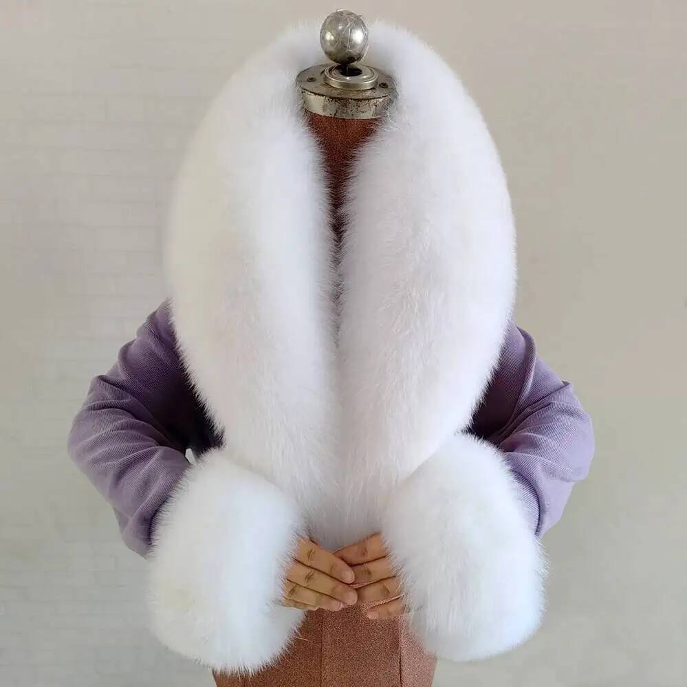 Ensemble écharpe et poignets en fourrure de renard naturelle d'hiver pour femmes, col en fourrure de veste, écharpes chaudes pour le cou authentiques, châle en fourrure de renard moelleux de luxe