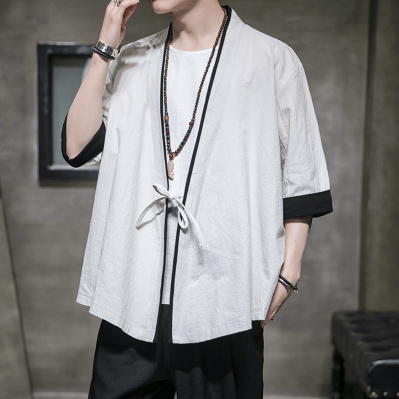 Kimono japonais pour hommes, Cardigan traditionnel, Streetwear Harajuku, Costume de samouraï Yukata, Haori Obi FF001Z