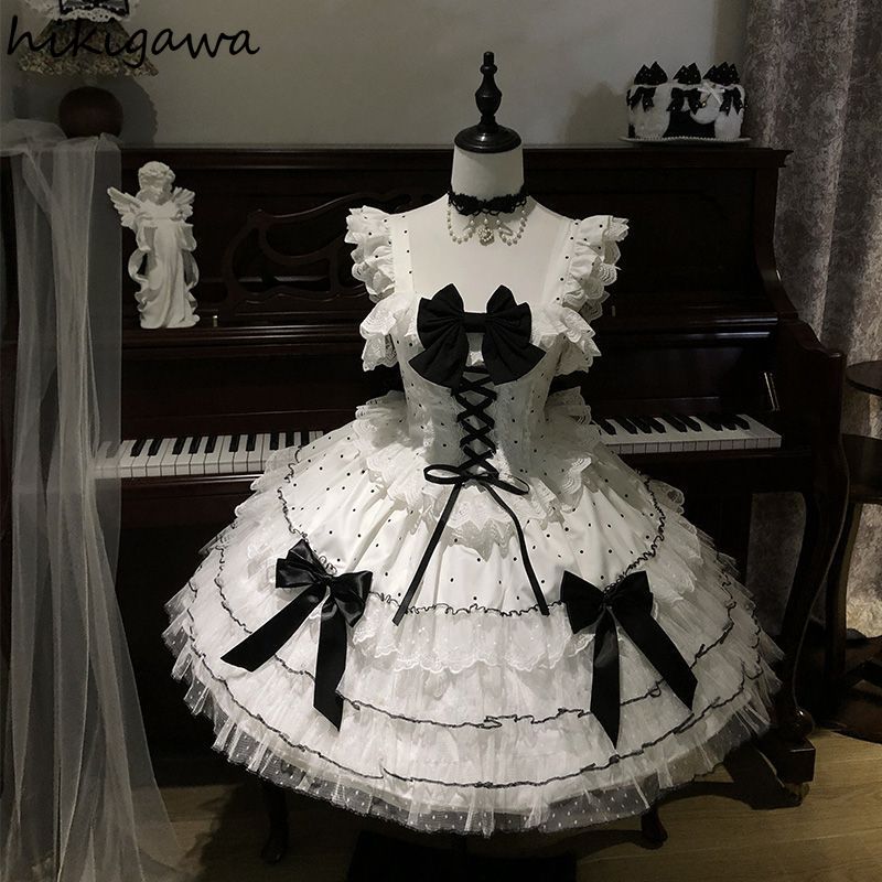 Robes Mignonnes Femme Style Lolita Japonais Col Carré Sans Manches Coupe A-line Robe d'Été Douce 2026 Vestidos de Mujer