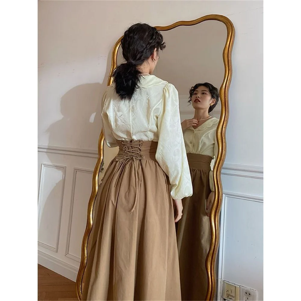 2025 printemps automne jupes amples nouvelles jupes longues femmes taille haute longueur Midi a-ligne jupe Preppy décontracté mode coréenne plissée