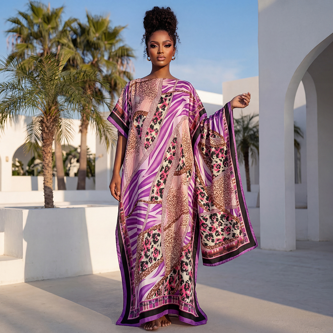 NOUVELLE Robe d'été tendance avec grande écharpe, Kaftan Dubaï Turquie, Abaya ample musulmane, Robe décontractée africaine à imprimé léopard pour femme