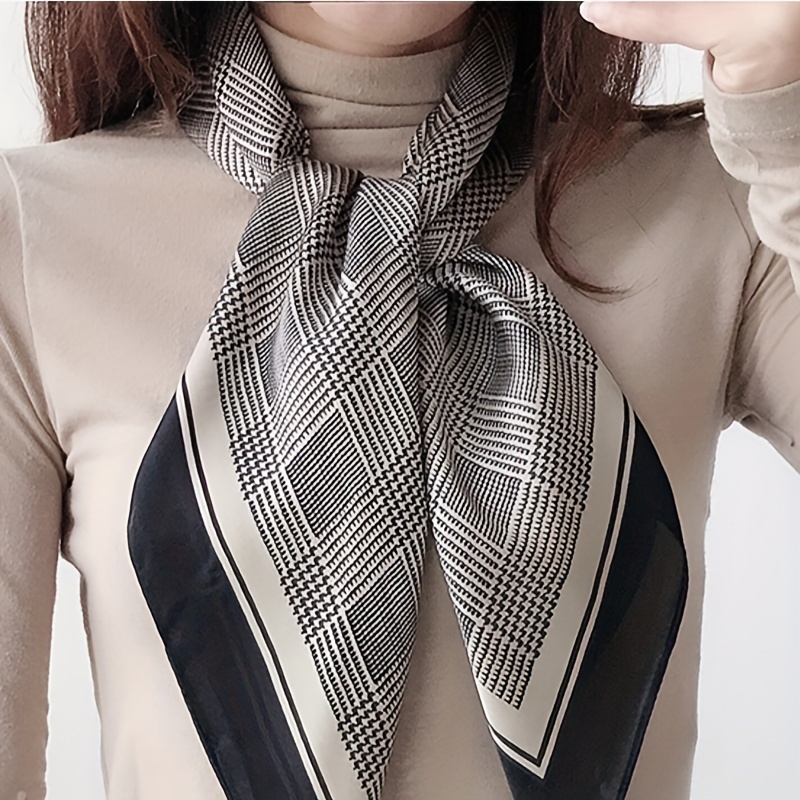 Foulard carré pied-de-poule noir et gris, 27,58 pouces, style Boho, sensation de soie fine, petit foulard décoratif professionnel pour femmes