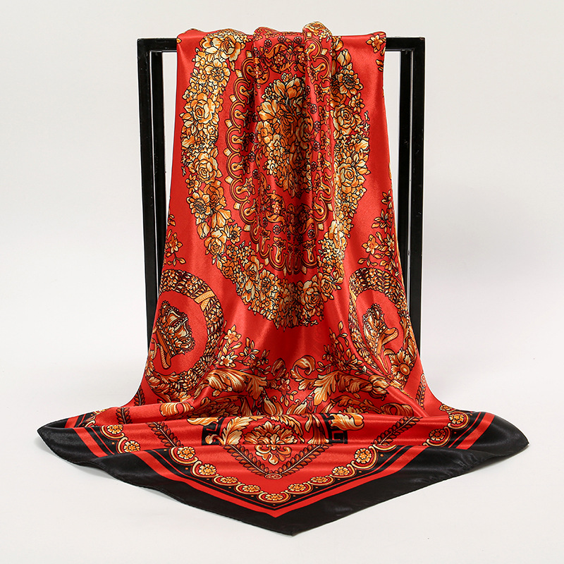 Foulard carré en soie pour femmes, bandeau doux, Vintage, Hijab, imprimé floral, Pashmina, Bandana, 2024
