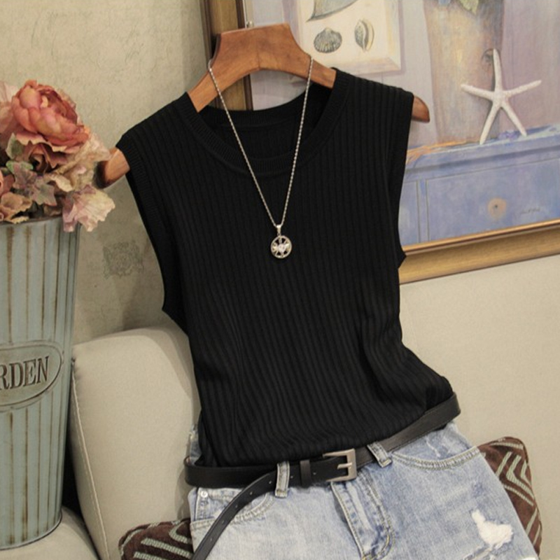 Mode femme Blouse 2025 été sans manches Blouse femmes col rond tricoté Blouse chemise femmes vêtements femmes hauts et chemisiers C853