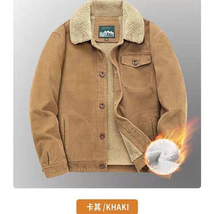 Veste en Velours Côtelé pour Homme, Parka Chaude, Décontractée, Plusieurs Poches, Vêtement Solide, Hiver