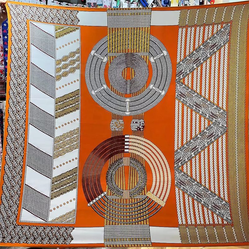 135CM foulard en cachemire de soie femmes châles roulés à la main rayures géométriques foulards carrés enveloppes dame Bandana Hijabs femme Foulards