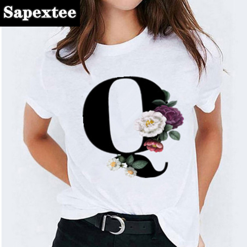 T-shirt manches courtes femme, estival et décontracté, avec 26 lettres imprimées, Harajuku, 2021