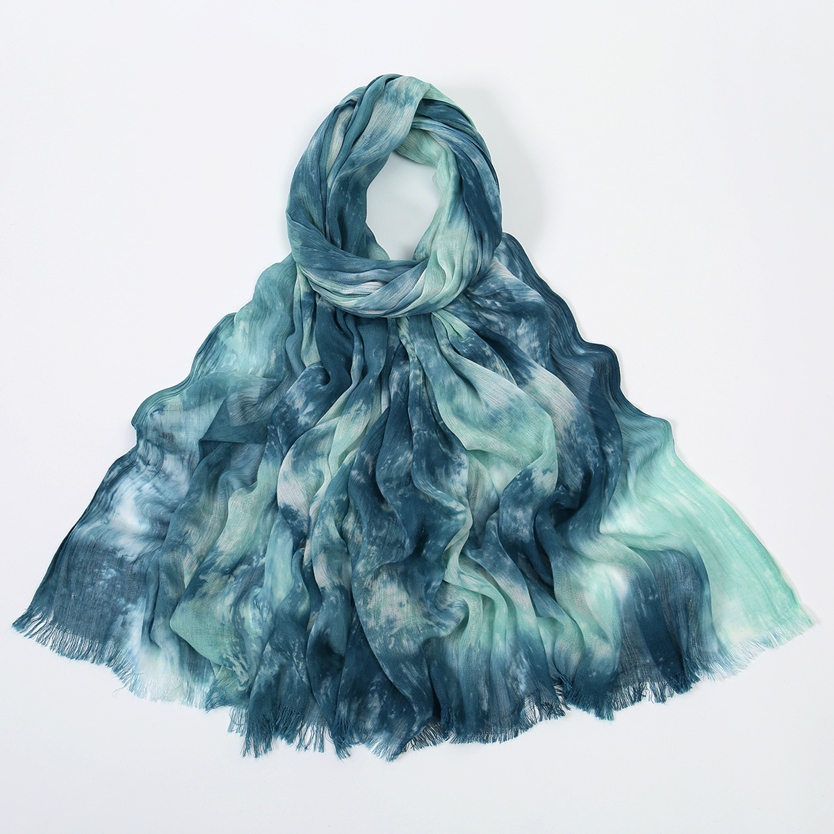 Foulard Hijab en Modal et Coton Rayonne pour Femme, Motif Crêpé Aquarelle, Châle, Voile, Couvre-chef, Écharpe Islamique pour Ramadan 180*70cm