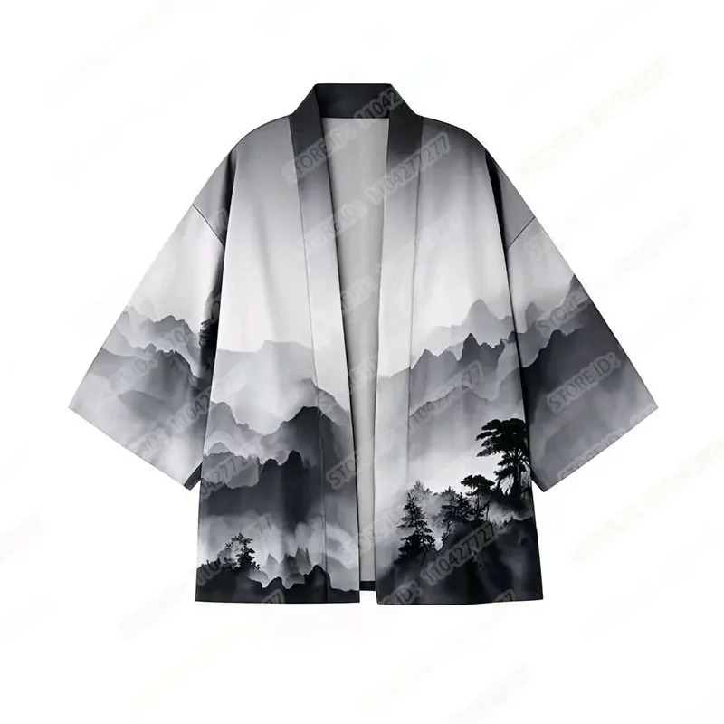 Chemise Kimono pour Homme, Cardigan à Motif Paysage Japonais Ukiyo-e, Coupe Ample, Ouvert sur le Devant, Chemise Kimono Décontractée pour Homme, Idéale pour l'Été et la Plage