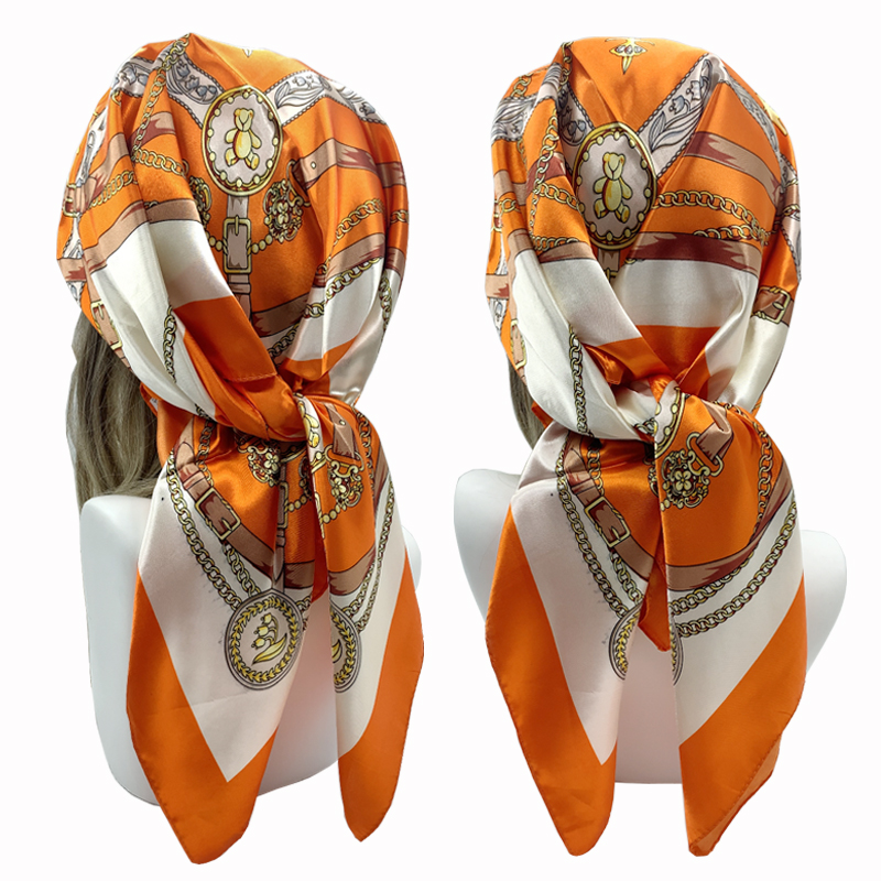 Foulard carré en soie pour femmes, 90cm, bandeau doux, Vintage, Hijab, imprimé floral, Pashmina, Bandana